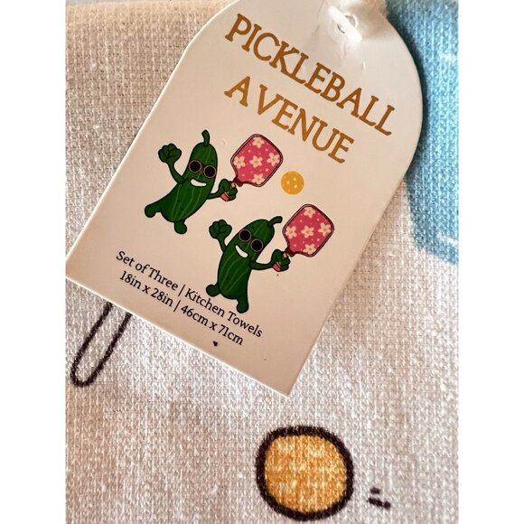 NEW Set 3 PICKLE BALL AVENUE Kitchen Dish Towels Mireille Designs 100% Cotton - Picture 2 of 6